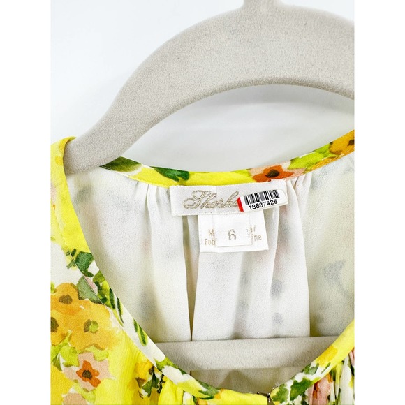 Shoshanna Candela Yellow Floral Print High-Low Ruffle Flutter Midi Dress Size 6 - Picture 7 of 7